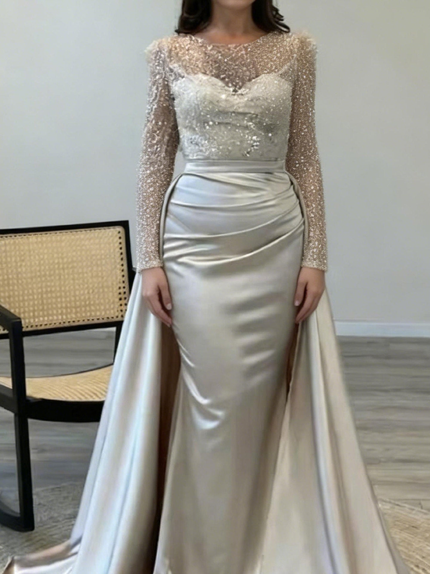 Damen Abendkleid Paillettenoberteil Satinrock Eveloria