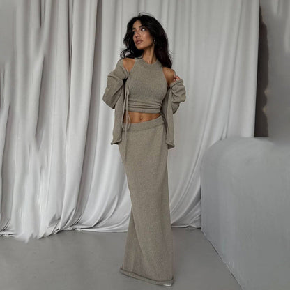 Damen Strickanzug Lang mit Bindegürtel - Eveloria