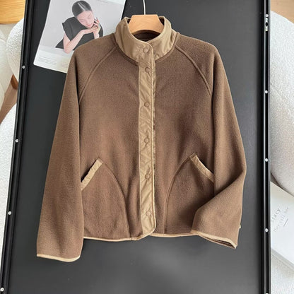 Damen Fleece-Jacke Elastischer Kragen Praktische Taschen