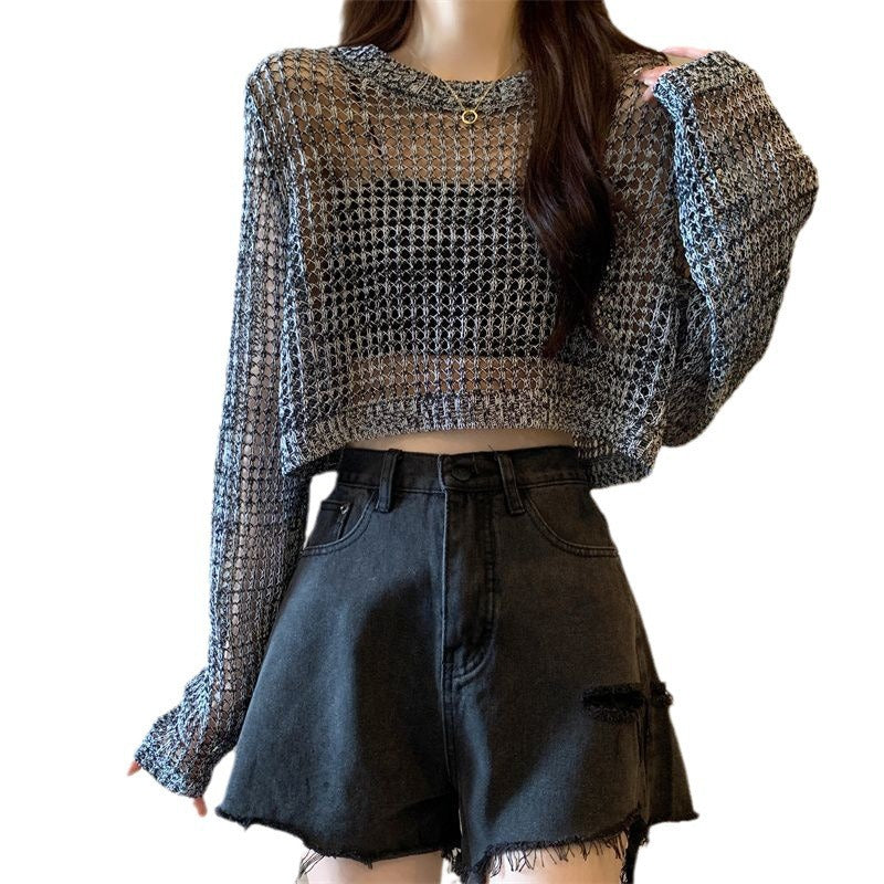 Damen Netzpullover Crop-Design aus Mesh