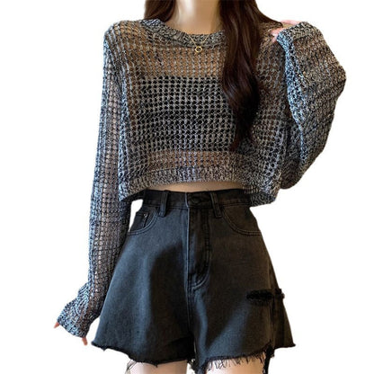 Damen Netzpullover Crop-Design aus Mesh