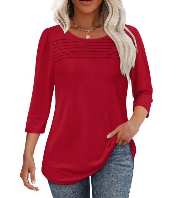 Damen Langarmshirt Plissee-Details Eveloria