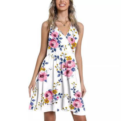 Damen Blumenkleid A-Linie V-Ausschnitt Eveloria