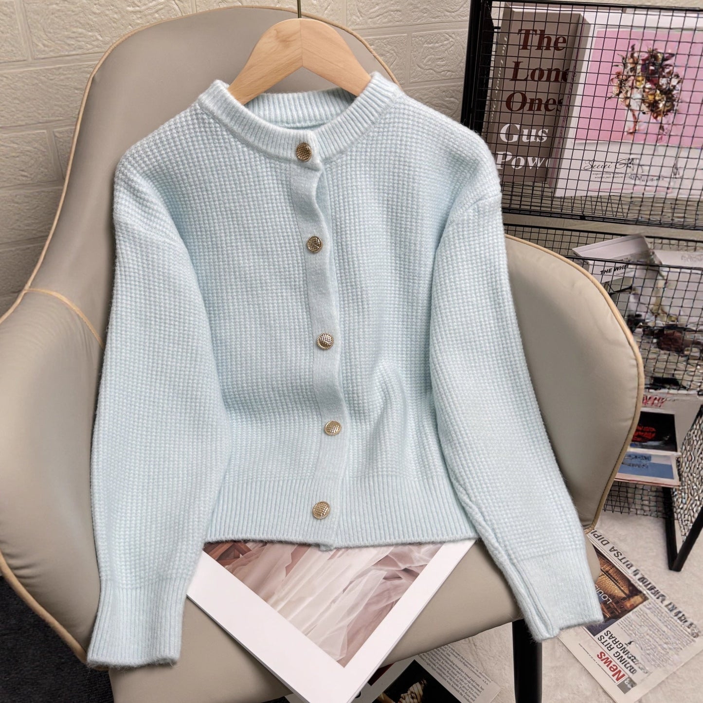 Damen Strickjacke Knöpfe Modernes Muster Eveloria