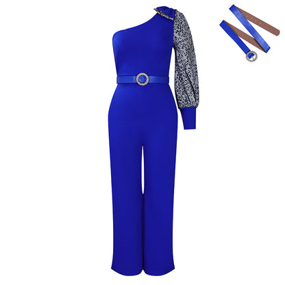 Damen Jumpsuit Asymmetrisch Puffärmel Elegant Eveloria