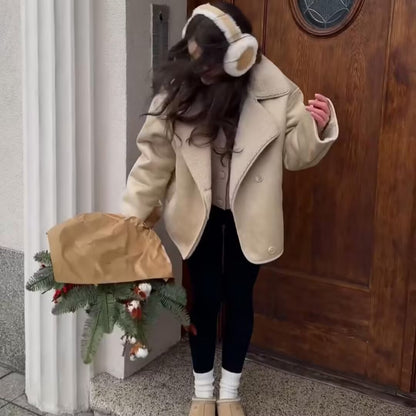 Damen Kuscheljacke Kunstfellkragen Eveloria