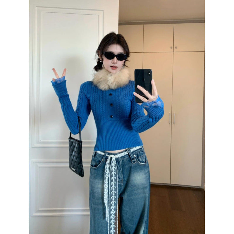 Damen Strickpullover Raffiniertes Zopfmuster Spitzenärmel