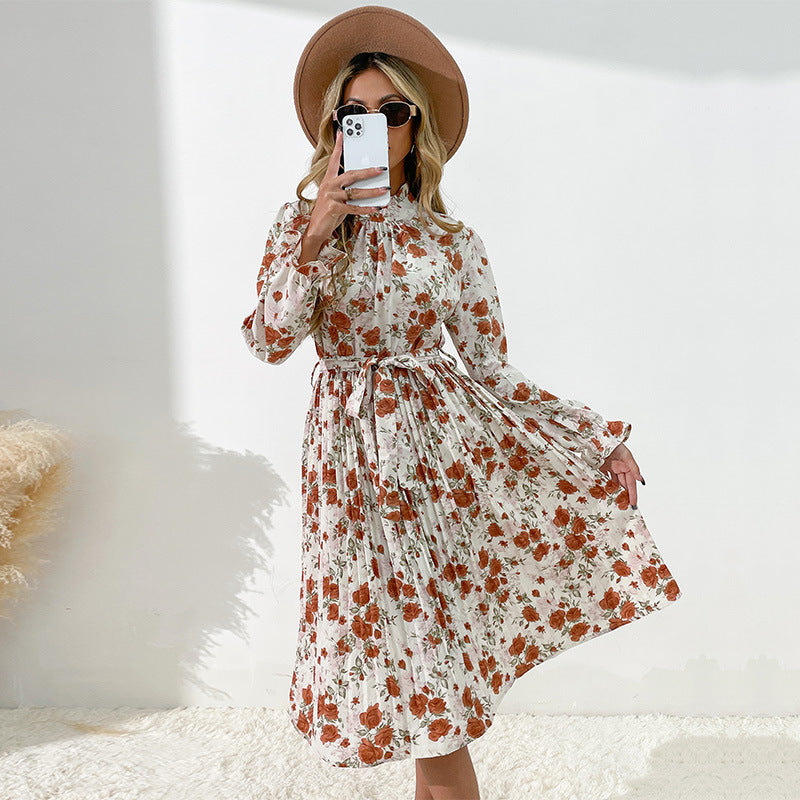 Damen Midi-Kleid Floralmuster Rüschen Elegant