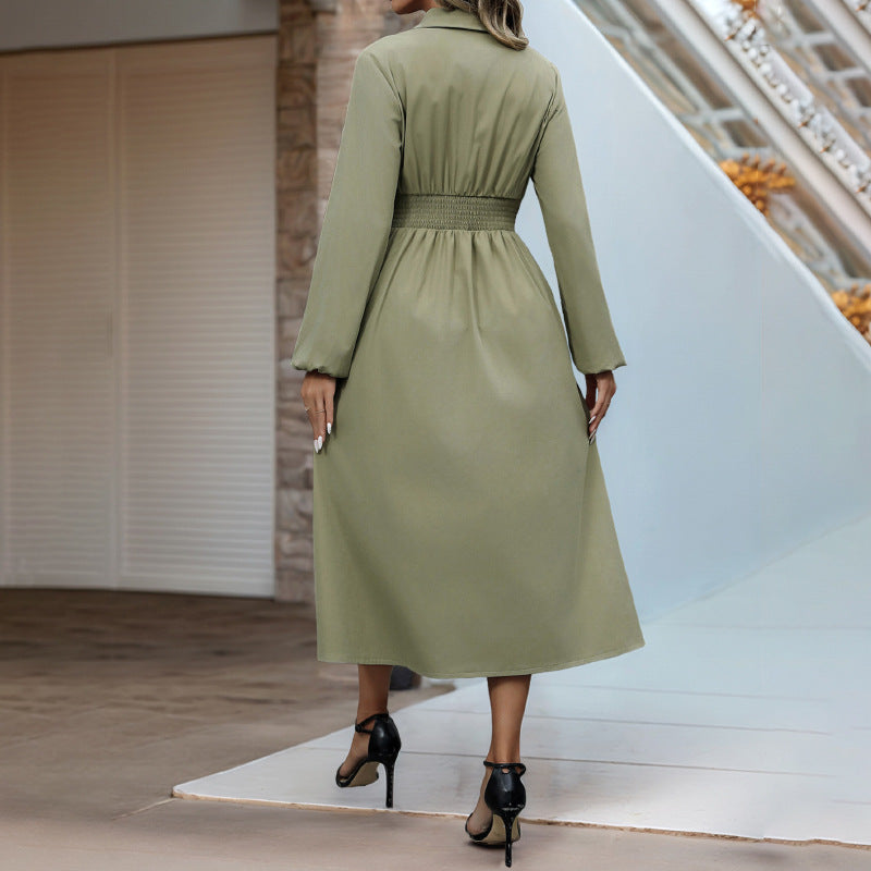 Damen Hemdblusenkleid Knöpfe Tailliert Eveloria