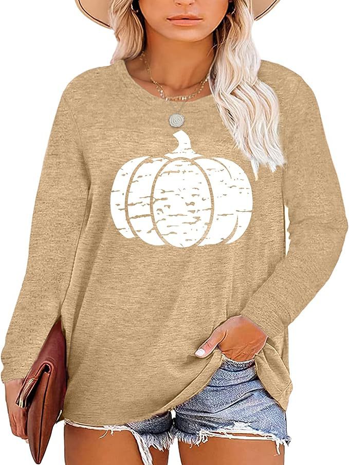Damen Langarmshirt Kürbis-Motiv Eveloria Herbstlich Braun
