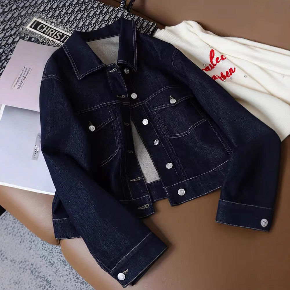 Damen Denimjacke Modisch Dekorative Taschen Blau - Eveloria