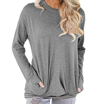 Damen Longsleeve Pullover mit Taschen Rundhals Eveloria