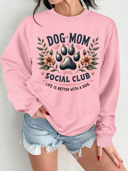 Damen Sweatshirt Hundemotiv Aufdruck Grau