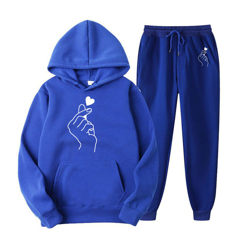 Damen Jogginganzug Bequem Herzmotiv Grau Eveloria