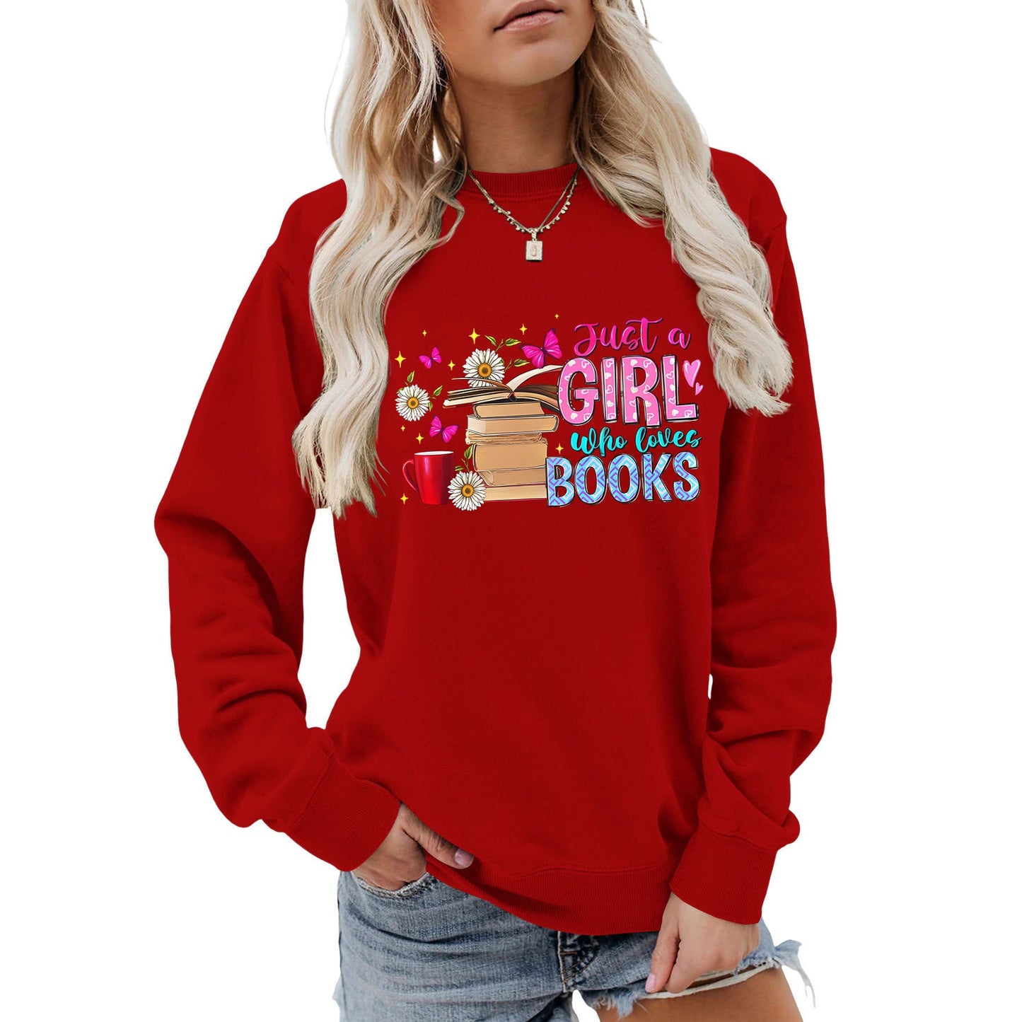 Damen Sweatshirt Buchmotiv Lässig Grau Eveloria - Eveloria
