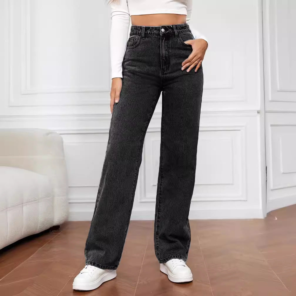 Damen High-Waist Jeans Weit Bequem Blau Eveloria
