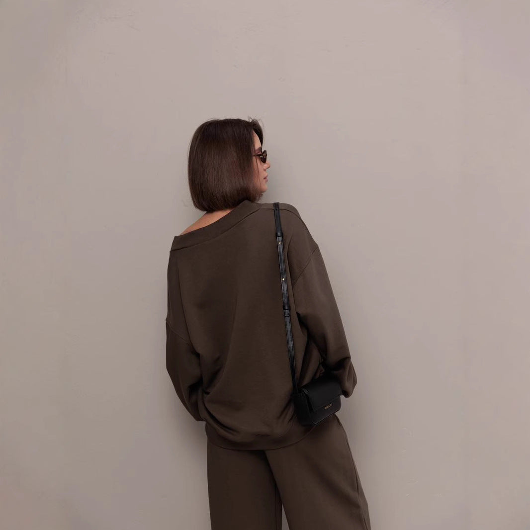 Damen Oversized Sweatshirt V-Ausschnitt Länge Lang Ärmel Grau