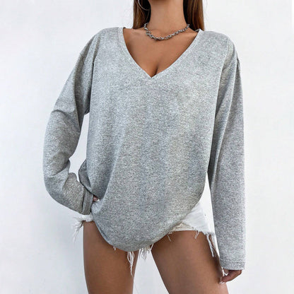Damen Langarmshirt V-Ausschnitt Figurbetonter Stoff Schwarz Eveloria - Eveloria