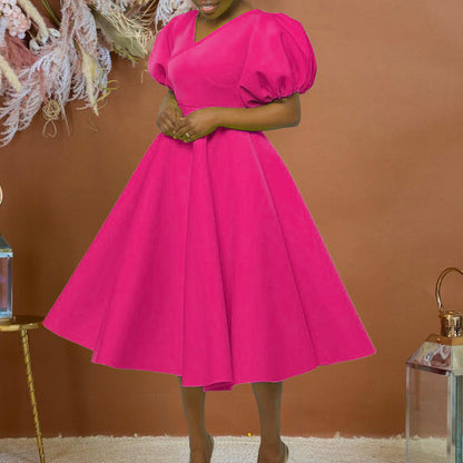 Damen Maxikleid mit Puffärmeln Elegantes Taillieren Eveloria