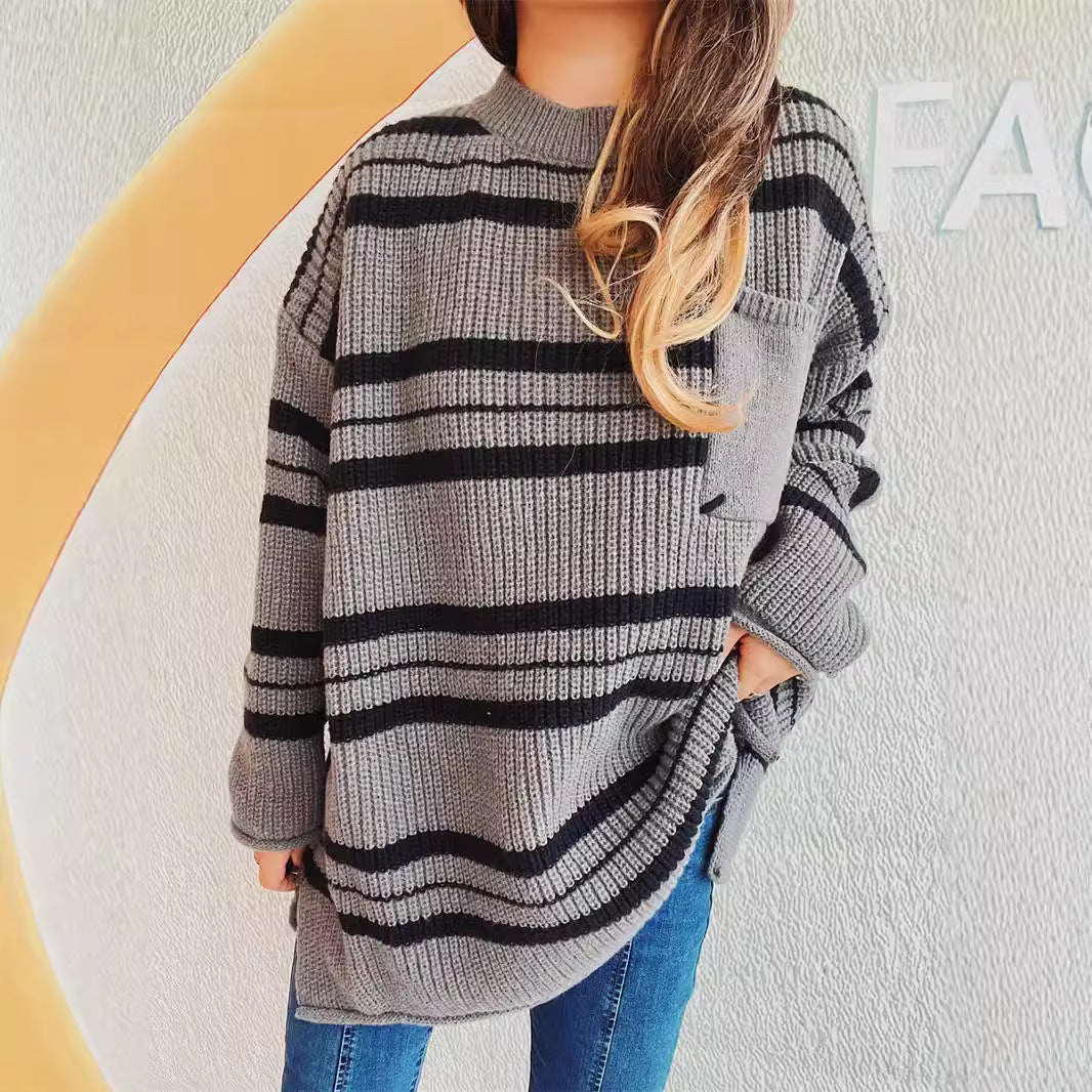Damen Oversized Strickpullover Streifenmuster Eveloria