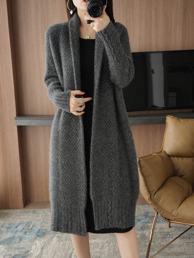 Damen Strickjacke Zopfmuster Offene Front Eveloria