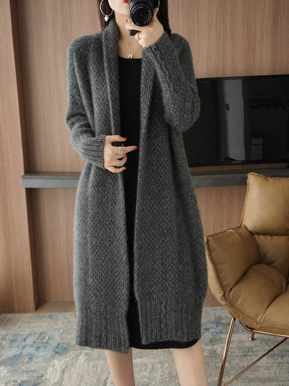 Damen Strickjacke Zopfmuster Offene Front Eveloria