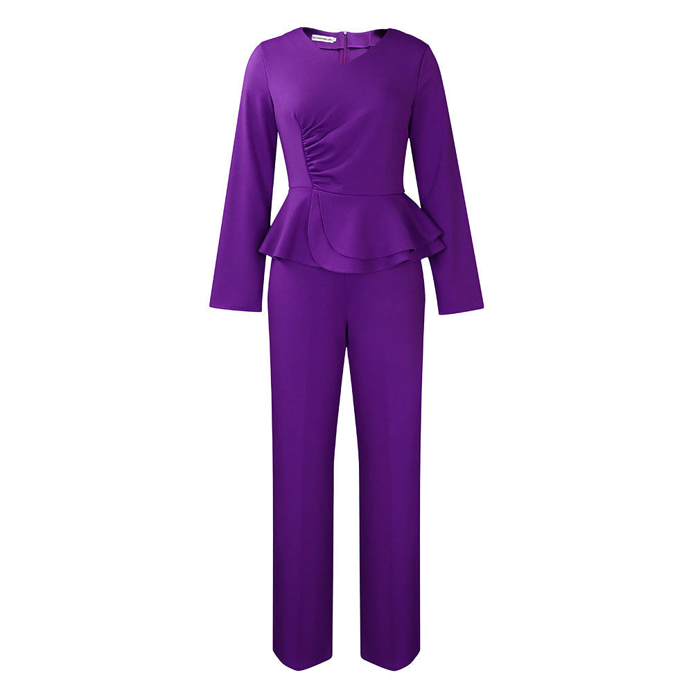 Damen Jumpsuit Peplum Schnitt Langer Ärmel Eveloria