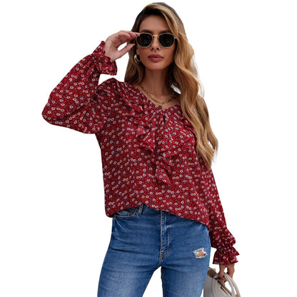 Damen Bluse Rüschendetails Floralmuster
