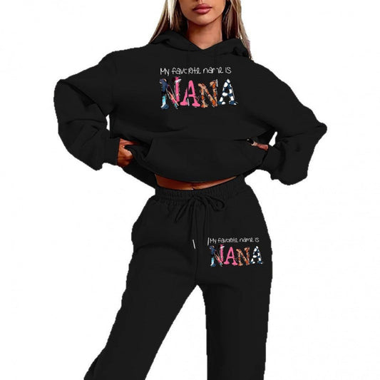 Damen Jogginganzug Bequem Mit Schriftzug Schwarz Eveloria - Eveloria
