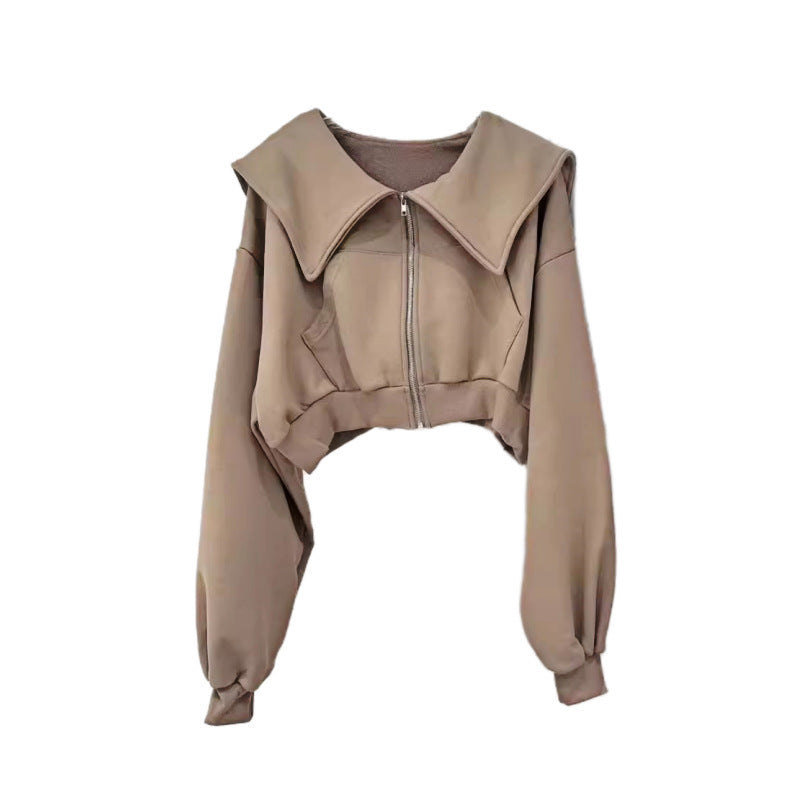 Damen Cropped Sweatjacke Großzügiger Kragen