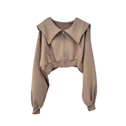 Damen Cropped Sweatjacke Großzügiger Kragen