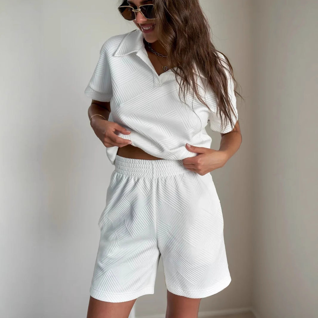 Damen Poloshirt Shorts-Set Strukturiertes Material