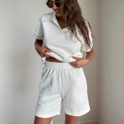 Damen Poloshirt Shorts-Set Strukturiertes Material