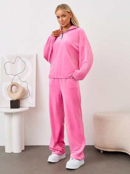Damen Velours Jogginganzug Hochgeschlossener Kragen Elastisch