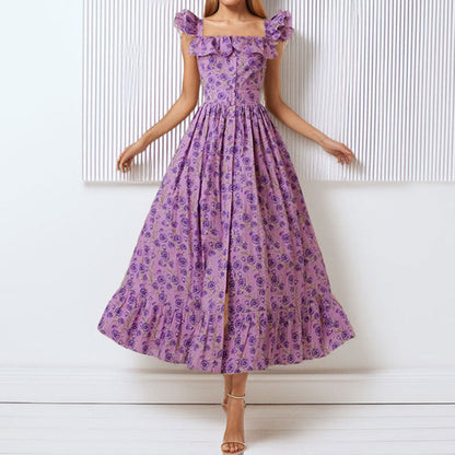 Damen Maxikleid Rüschen Floralmuster Eveloria