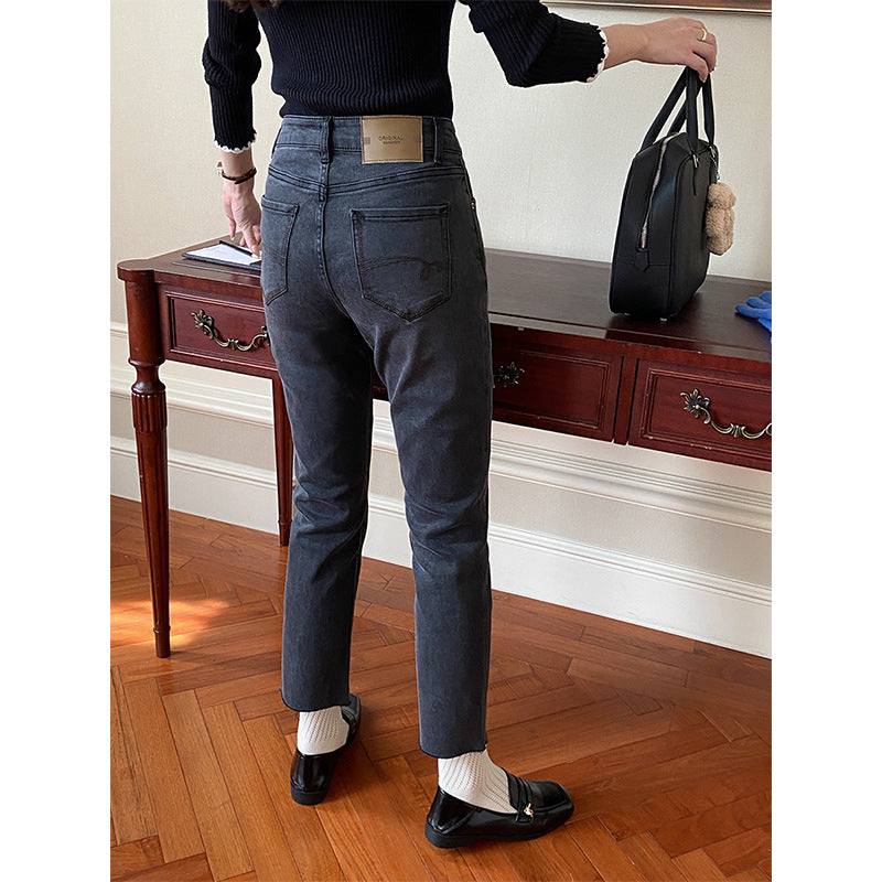 Damen High-Waist Jeans Slim-Fit Dunkelblau Eveloria