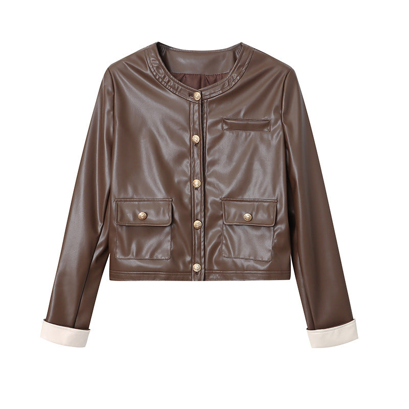 Damen Kunstlederjacke Diagonalschnitt Eveloria