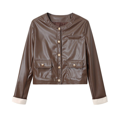 Damen Kunstlederjacke Diagonalschnitt Eveloria