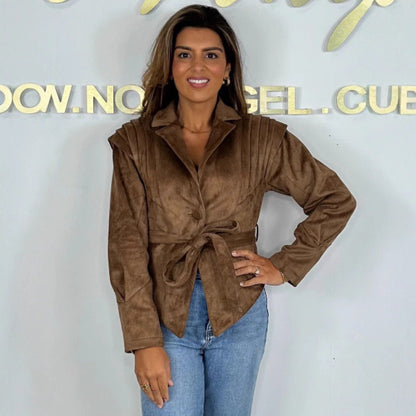 Damen Wildlederjacke Taillengürtel Eveloria