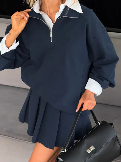Damen Sweatshirt Kurzreißverschluss Weites Design Eveloria