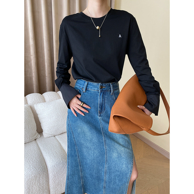 Damen Langarmshirt Weite Manschetten Elegantes Design Eveloria