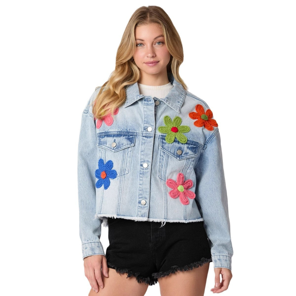 Damen Jeansjacke Sportlich Bunt Eveloria
