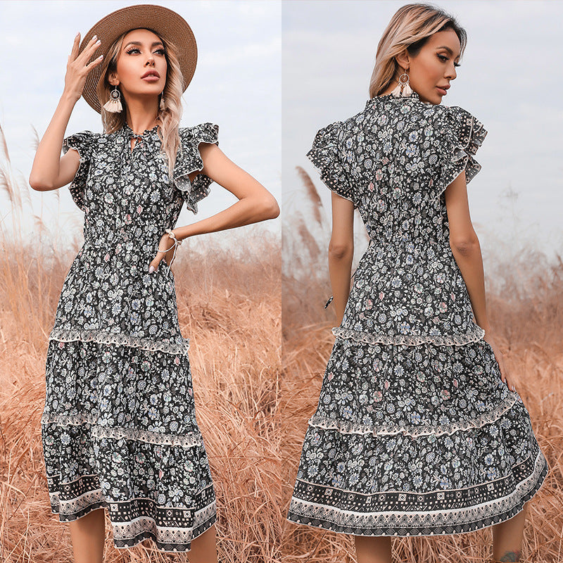 Damen Sommerkleid Rüschendetails Floralmuster Eveloria