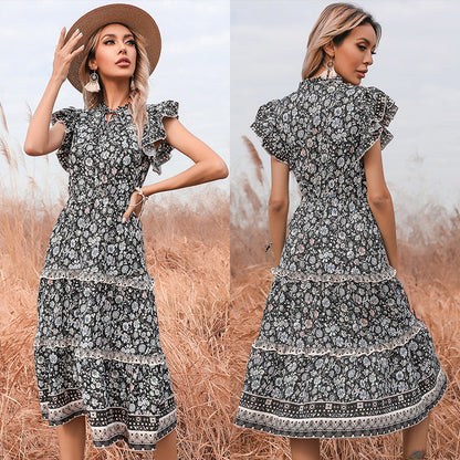 Damen Sommerkleid Rüschendetails Floralmuster Eveloria