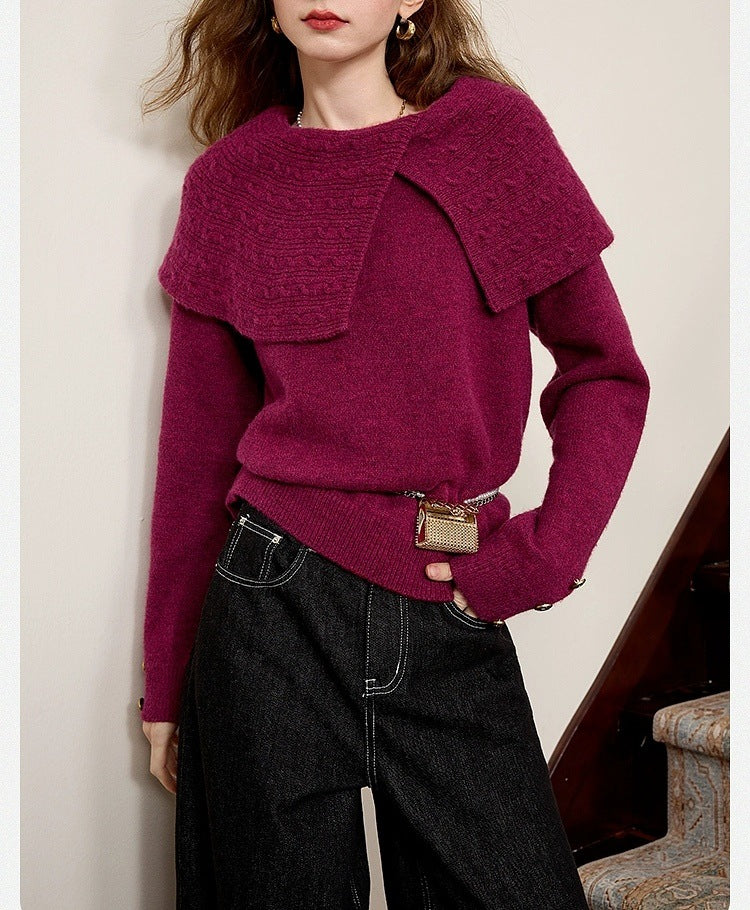 Damen Pullover Waldgrün Strukturiertem Kragen Eveloria
