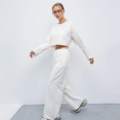 Damen Sweatshirt Set Komfortabel Cropped mit Jogginghose Grau