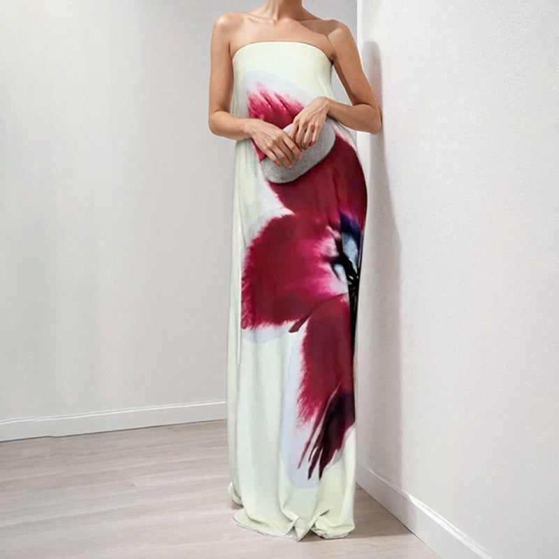 Damen Maxikleid Schulterfrei Floralmuster