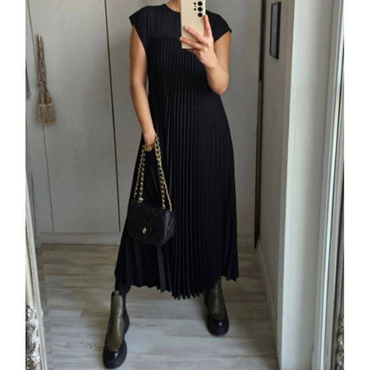 Damen Maxikleid Plissiert Mit Taschen Eveloria