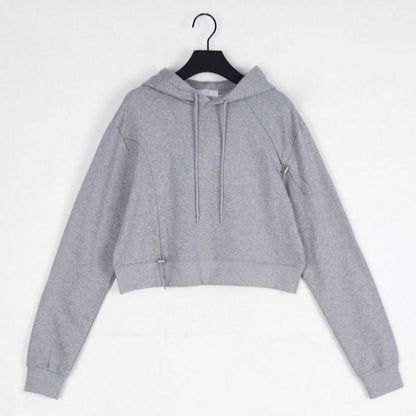 Damen Cropped Kapuzenpullover Verstellbarer Kordelzug Grau Eveloria
