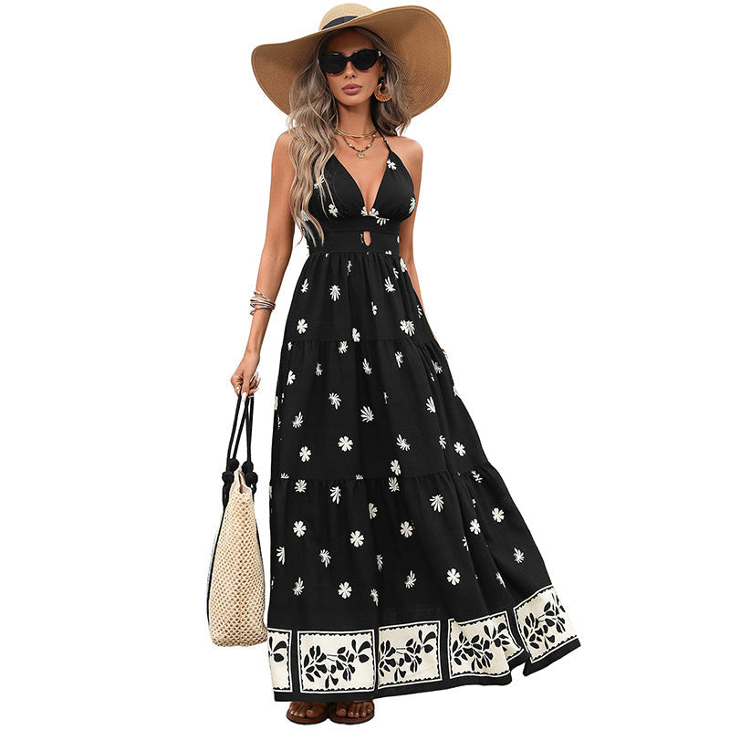 Damen Maxikleid Blumendruck V-Ausschnitt Eveloria